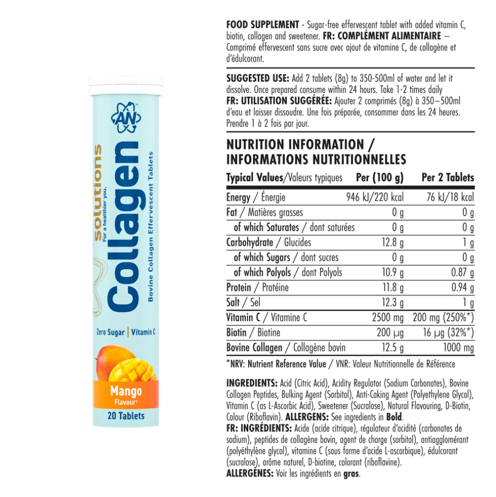 Съдържание на Applied Collagen Effervescent 20 tabs Mango